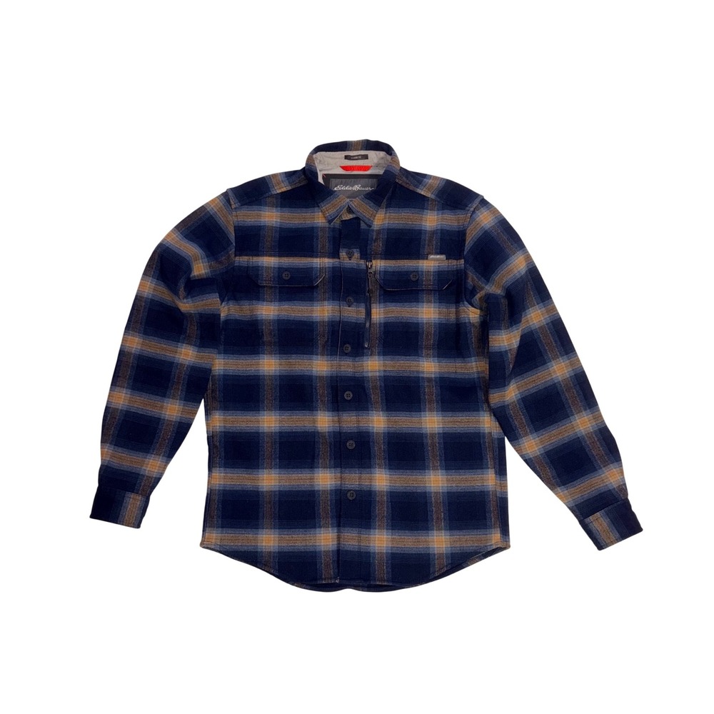 EDDIE BAUER Mountain Ops Shirt Mens M Blue Plaid Flannel Classic Fit Hiking